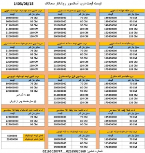 لیست قیمت درب آسانسور روانکار