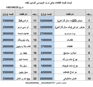 قطعات یدکی درب اتوبوسی آلومین لیفت